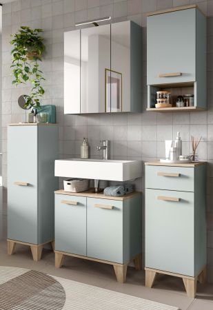 Badm�bel Set 5-teilig Luna in gr�n und Eiche Badkombination skandinavisch 158 x 190 cm