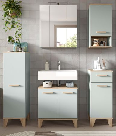 Badm�bel Set 5-teilig Luna in gr�n und Eiche Badkombination skandinavisch 158 x 190 cm