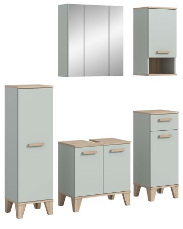 Badm�bel Set 5-teilig Luna in gr�n und Eiche Badkombination skandinavisch 158 x 190 cm