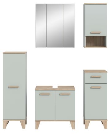 Badm�bel Set 5-teilig Luna in gr�n und Eiche Badkombination skandinavisch 158 x 190 cm