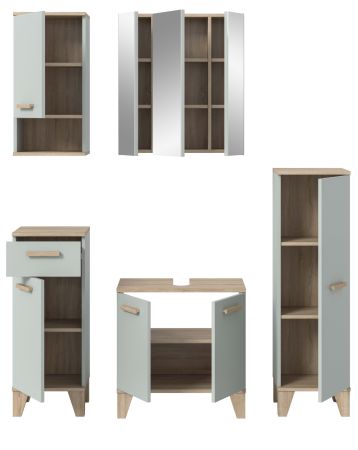 Badm�bel Set 5-teilig Luna in gr�n und Eiche Badkombination skandinavisch 158 x 190 cm