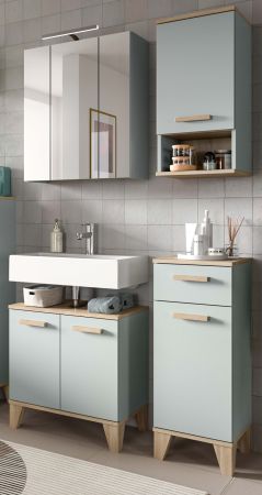 Badm�bel Set 4-teilig Luna in gr�n und Eiche Badkombination skandinavisch 109 x 190 cm