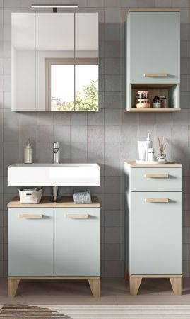 Badm�bel Set 4-teilig Luna in gr�n und Eiche Badkombination skandinavisch 109 x 190 cm
