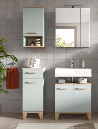 Badm�bel Set 4-teilig Luna in gr�n und Eiche Badkombination skandinavisch 109 x 190 cm