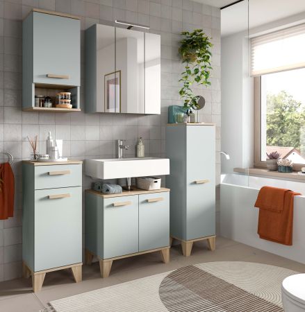 Badm�bel Set 4-teilig Luna in gr�n und Eiche Badkombination skandinavisch 109 x 190 cm