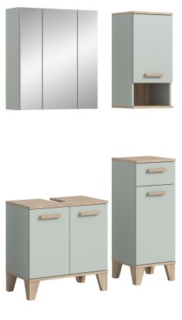 Badm�bel Set 4-teilig Luna in gr�n und Eiche Badkombination skandinavisch 109 x 190 cm