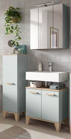 Badm�bel Set 3-teilig Luna in gr�n und Eiche Badkombination skandinavisch 109 x 190 cm