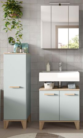 Badm�bel Set 3-teilig Luna in gr�n und Eiche Badkombination skandinavisch 109 x 190 cm