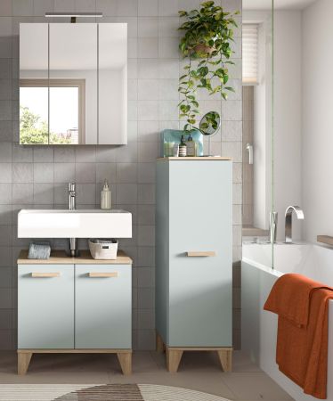 Badm�bel Set 3-teilig Luna in gr�n und Eiche Badkombination skandinavisch 109 x 190 cm