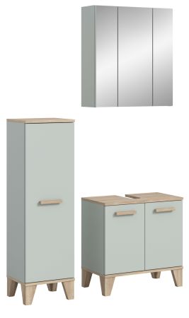 Badm�bel Set 3-teilig Luna in gr�n und Eiche Badkombination skandinavisch 109 x 190 cm