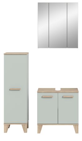 Badm�bel Set 3-teilig Luna in gr�n und Eiche Badkombination skandinavisch 109 x 190 cm