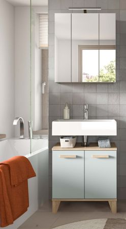 Badm�bel Set 2-teilig Luna in gr�n und Eiche Badkombination skandinavisch 60 x 190 cm