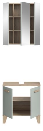 Badm�bel Set 2-teilig Luna in gr�n und Eiche Badkombination skandinavisch 60 x 190 cm