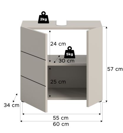 Waschbeckenunterschrank Larik in Kaschmir Badezimmer Unterschrank 60 x 56 cm
