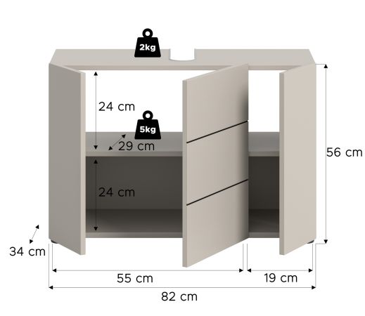 Waschbeckenunterschrank Larik in Kaschmir Badezimmer Unterschrank 82 x 56 cm