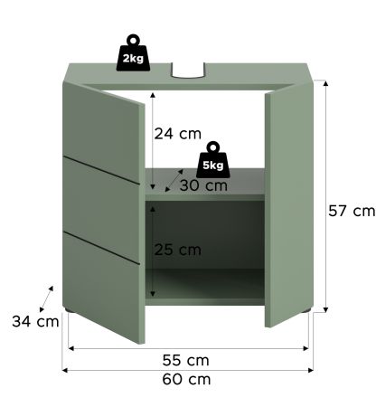 Waschbeckenunterschrank Larik in gr�n Badezimmer Unterschrank 60 x 56 cm