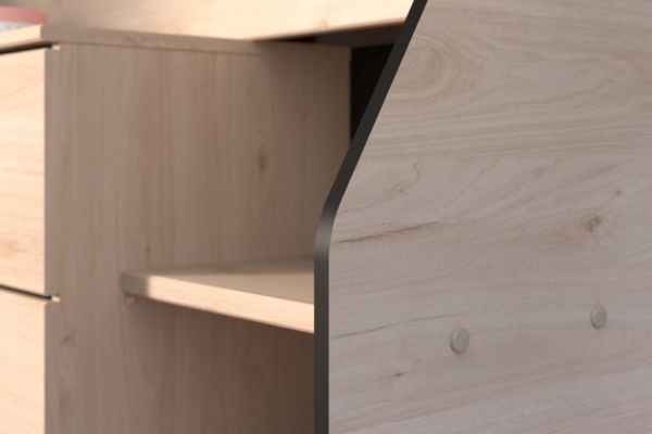 Parisot Kinder- und Jugendzimmer Milky in Eiche Jackson und schwarz Set 2-teilig mit Stauraumbett und Kleiderschrank