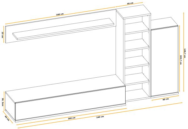 Wohnwand Lester in grau und Wotan Eiche Schrankwand 240 cm, Push-to-Open