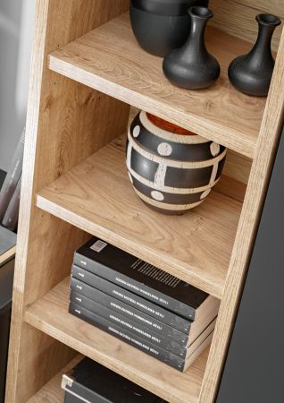 Wohnwand Lester in schwarz und Ribbeck Eiche Schrankwand 240 cm, Push-to-Open