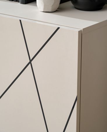 Wohnwand Metrik in Kaschmir und schwarz Schrankwand mit Streifendruck 180 cm, Push-to-Open