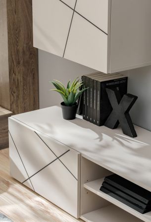 Wohnwand Metrik in Kaschmir und schwarz Schrankwand mit Streifendruck 180 cm, Push-to-Open