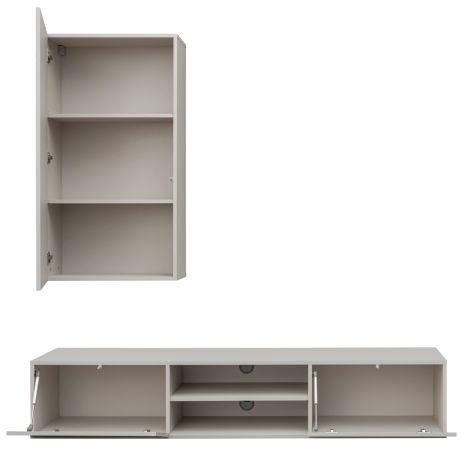 Wohnwand Metrik in Kaschmir und schwarz Schrankwand mit Streifendruck 180 cm, Push-to-Open