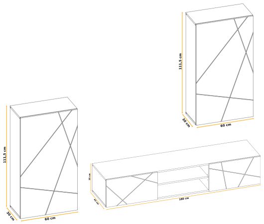 Wohnwand Metrik in Kaschmir und schwarz Schrankwand mit Streifendruck 260 cm, Push-to-Open