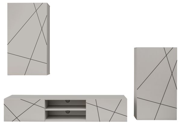 Wohnwand Metrik in Kaschmir und schwarz Schrankwand mit Streifendruck 260 cm, Push-to-Open