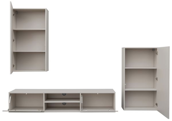 Wohnwand Metrik in Kaschmir und schwarz Schrankwand mit Streifendruck 260 cm, Push-to-Open