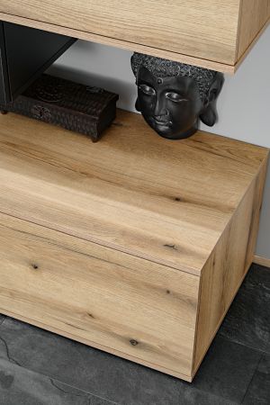 Wohnwand Statement in Evoke Eiche und schwarz Schrankwand 280 x 180 cm, inkl. LED, Push-to-Open