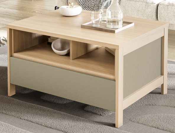 Couchtisch Finnes in Salbei und Eiche Beistelltisch skandinavisch 80 x 60 cm, Soft-Close