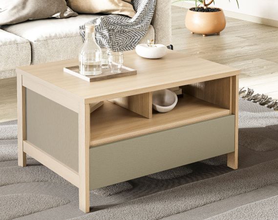 Couchtisch Finnes in Salbei und Eiche Beistelltisch skandinavisch 80 x 60 cm, Soft-Close