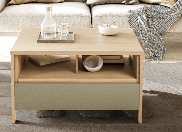 Couchtisch Finnes in Salbei und Eiche Beistelltisch skandinavisch 80 x 60 cm, Soft-Close