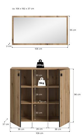Garderobe Set 2-teilig Loreno in Evoke Eiche 106 x 192 cm