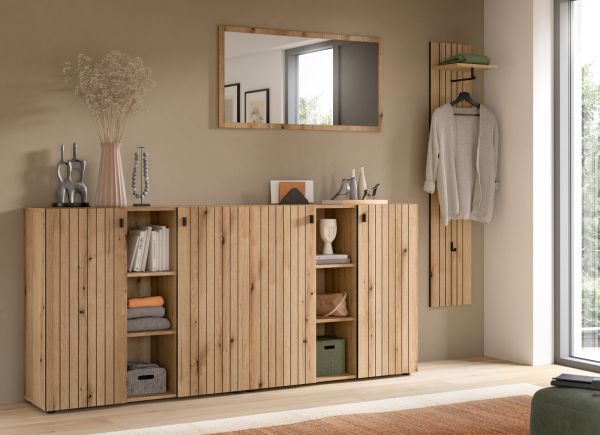Garderobe Set 4-teilig Loreno in Evoke Eiche 258 x 192 cm