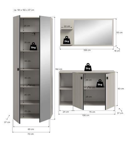Garderobe Set 3-teilig Loreno in Kaschmir 191 x 192 cm