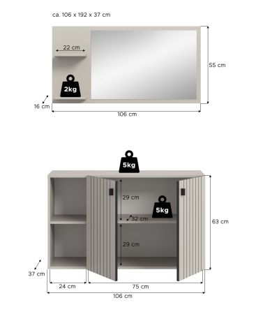 Garderobe Set 2-teilig Loreno in Kaschmir 106 x 192 cm