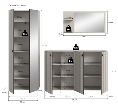 Garderobe Set 3-teilig Loreno in Kaschmir 235 x 192 cm