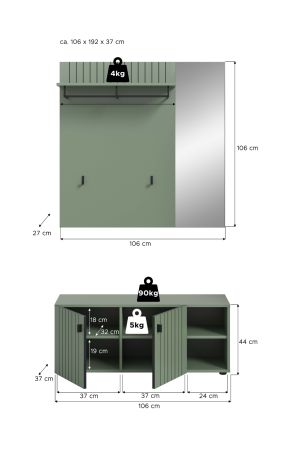 Garderobe Set 2-teilig Loreno in gr�n 106 x 192 cm