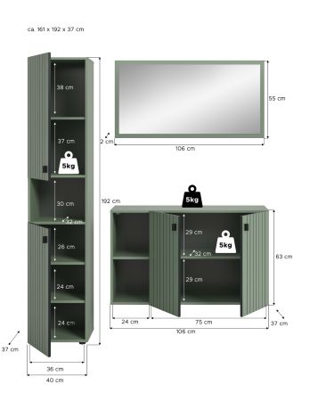 Garderobe Set 3-teilig Loreno in gr�n 161 x 192 cm