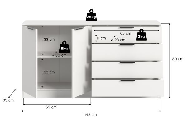 Sideboard Swan in wei� Kommode 148 x 80 cm