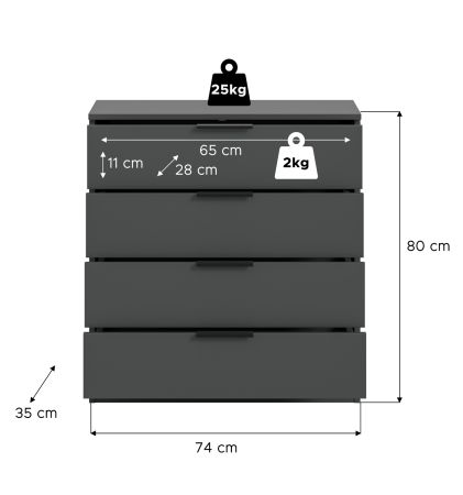 Kommode Swan in grau Schubladenkommode 74 x 80 cm