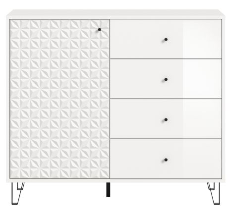 Kommode Relief in wei� Hochglanz Sideboard mit 3-D Struktur 110 x 96 cm