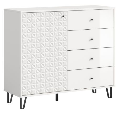 Kommode Relief in wei� Hochglanz Sideboard mit 3-D Struktur 110 x 96 cm
