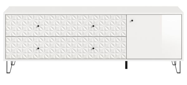 TV-Lowboard Relief in wei� Hochglanz TV Unterteil mit 3-D Struktur 164 x 56 cm
