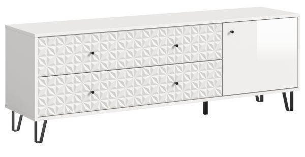 TV-Lowboard Relief in wei� Hochglanz TV Unterteil mit 3-D Struktur 164 x 56 cm