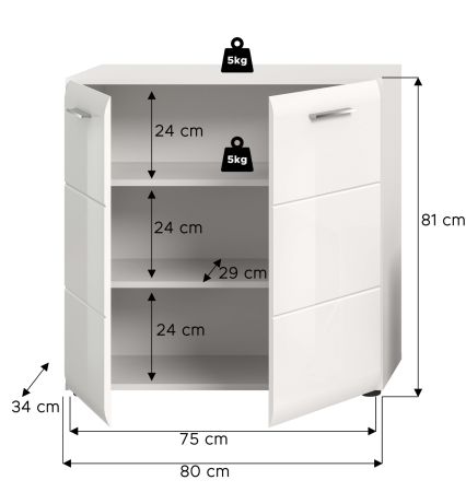Kommode Cover in wei� Hochglanz Sideboard 80 x 81 cm