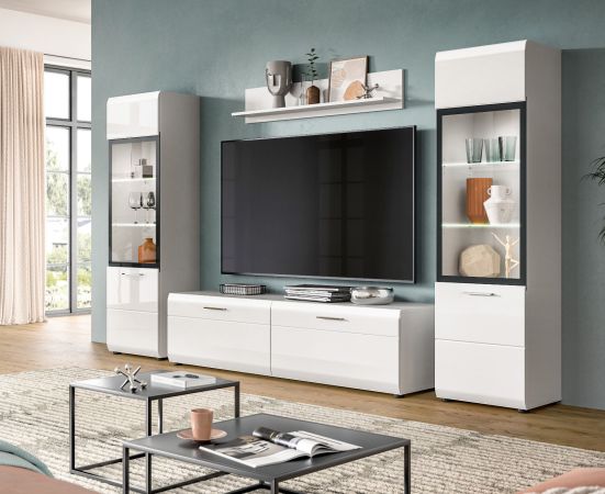 TV-Lowboard Cover in wei� Hochglanz TV Unterteil 160 x 41 cm