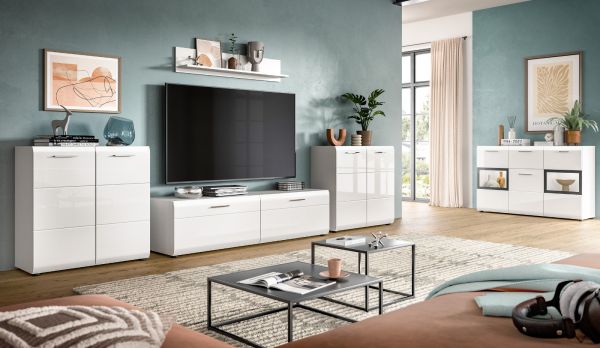 TV-Lowboard Cover in wei� Hochglanz TV Unterteil 160 x 41 cm