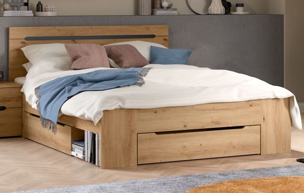 Bett Cooper in Artisan Eiche und grau Stauraumbett mit 3 x Bettschubkasten Liegefl�che 140 x 200 cm